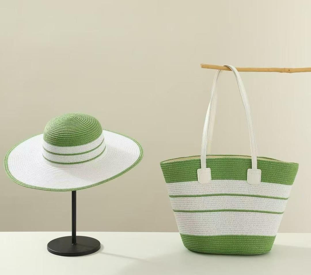 🏖️ Ensemble Été 2 Pièces : Chapeau de Paille & Sac Tissé Fourre-Tout P