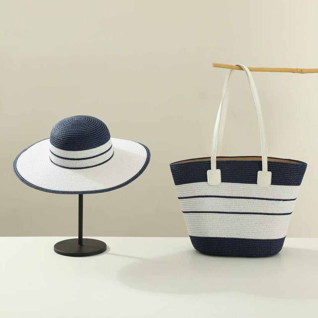 🏖️ Ensemble Été 2 Pièces : Chapeau de Paille & Sac Tissé Fourre-Tout B