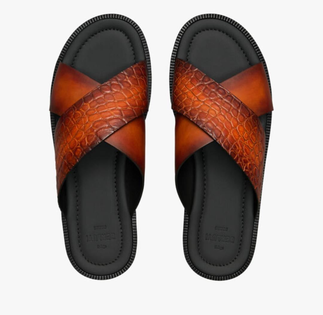 Sandales en Cuir Marron Patiné- Breluti