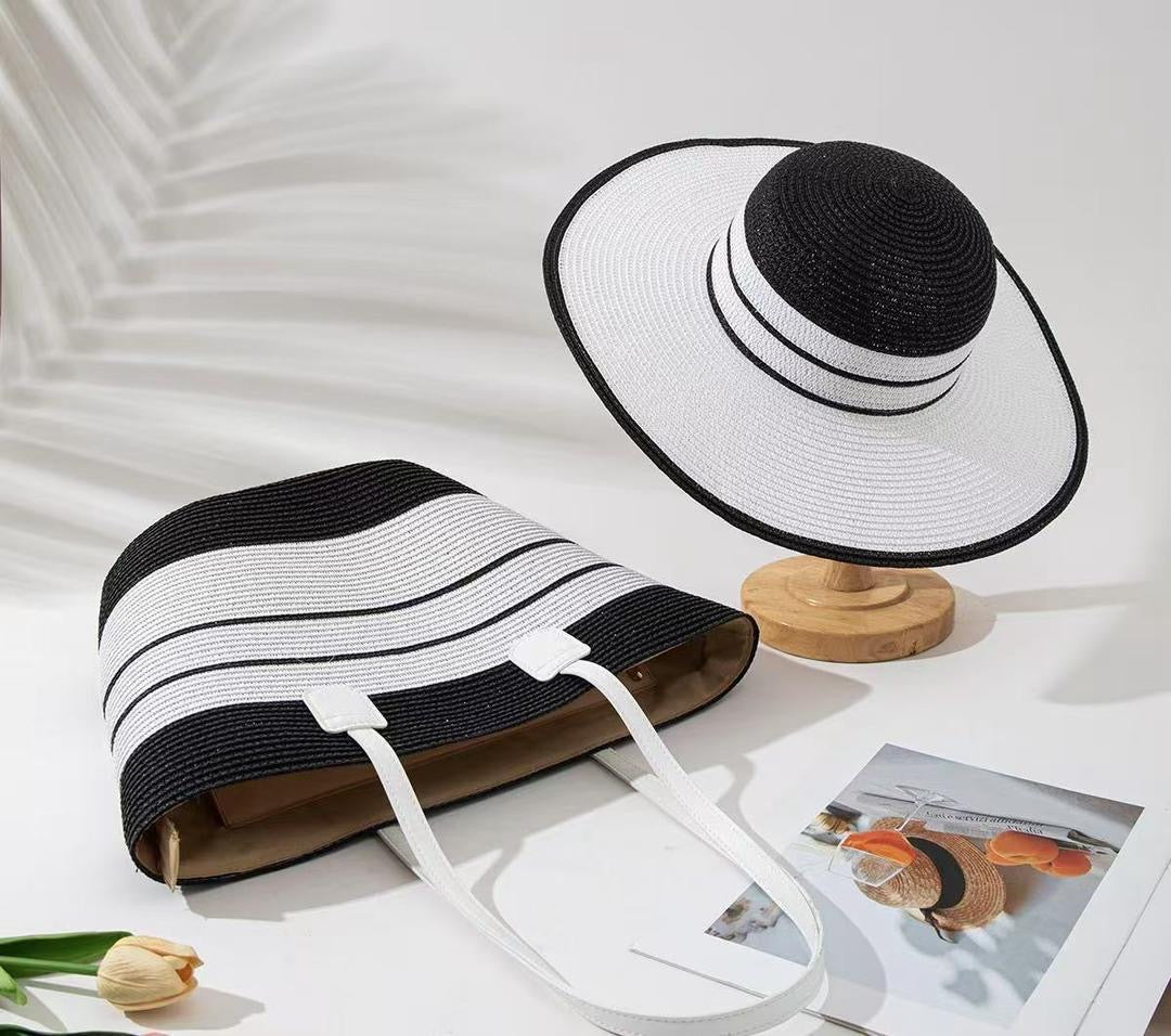 🏖️ Ensemble Été 2 Pièces : Chapeau de Paille & Sac Tissé Fourre-Tout R