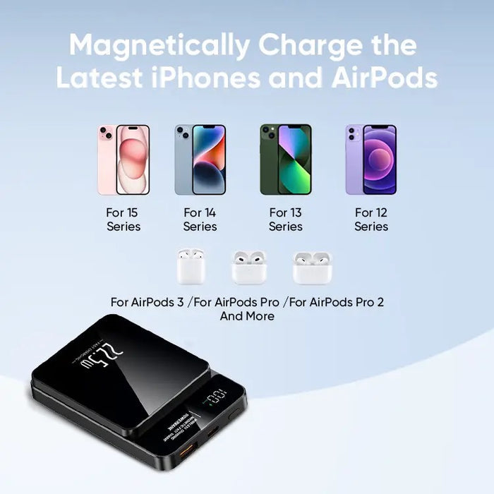 Power Bank Magnétique Sans Fil 10000mAh - Chargeur Rapide Type C 22.5W avec Affichage LED pour iPhone, Samsung, et MacSafe - 2024 Nouvelle Génération
