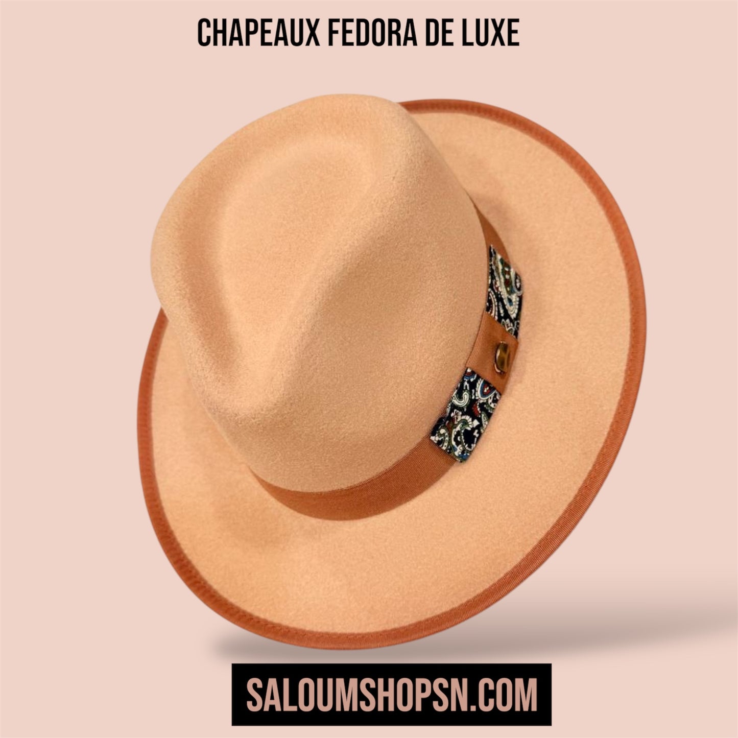Chapeaux Fedora de Luxe - Beige bande Maron
