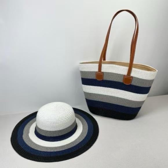 🏖️ Ensemble Été 2 Pièces : Chapeau de Paille & Sac Tissé Fourre-Tout C