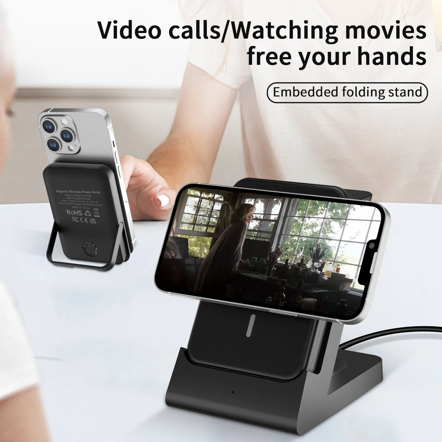 Chargeur sans fil 3-en-1 avec batterie externe magnétique détachable 5000mah, chargeur portable, batterie externe USB C pour aimant