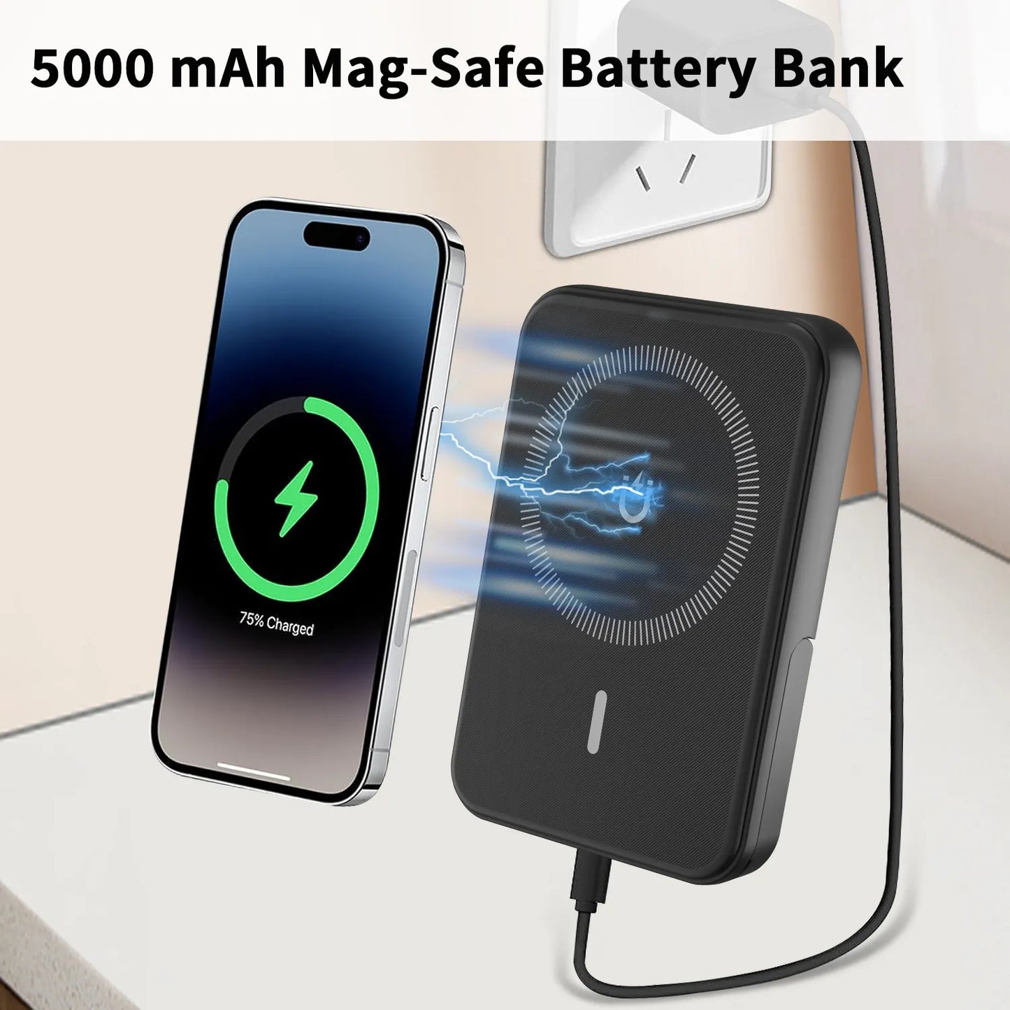 Chargeur sans fil 3-en-1 avec batterie externe magnétique détachable 5000mah, chargeur portable, batterie externe USB C pour aimant