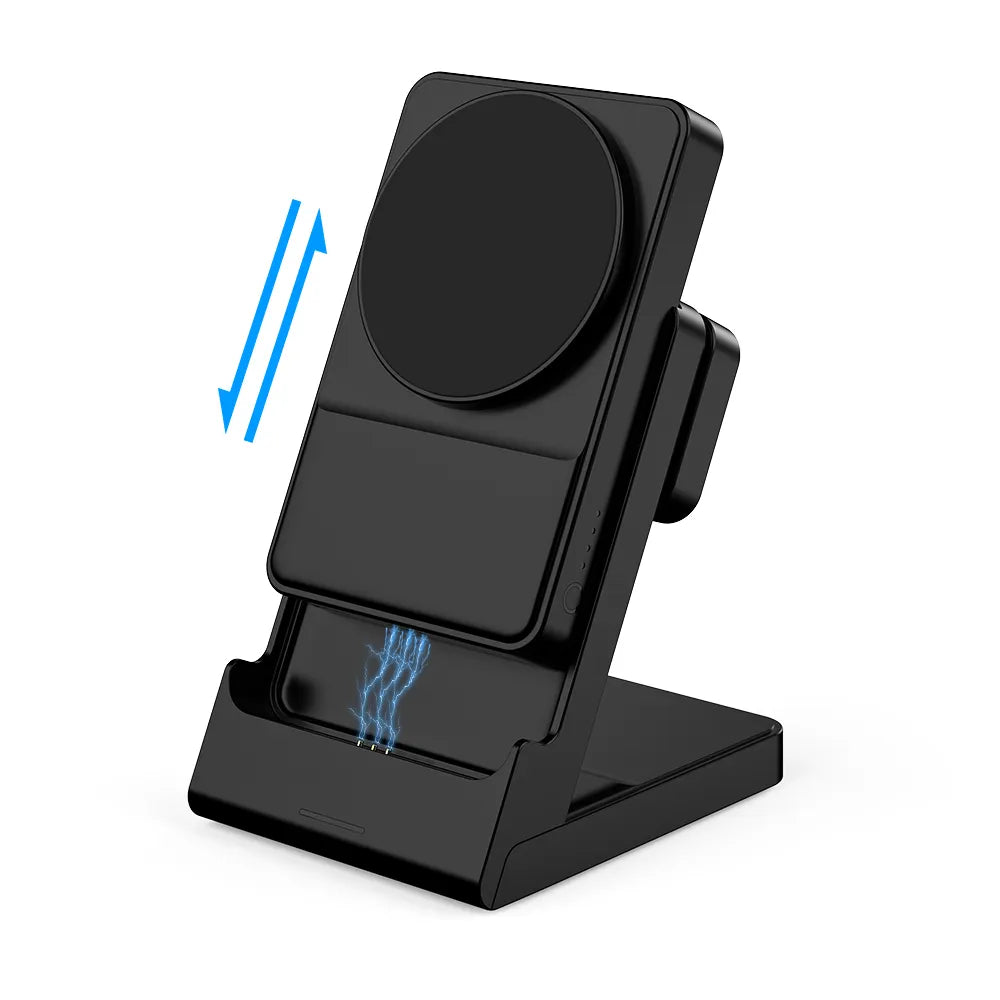 Nouveautés Produit Support de chargeur sans fil 3 en 1 avec banque d'alimentation magnétique détachable Banque d'alimentation Capacité: 5000mAh