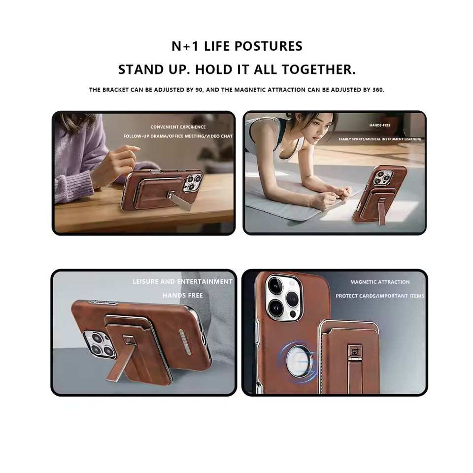 Étui Cuir Magnétique Premium 2-en-1 pour iPhone 16 Pro Max / 15 / 14 / 13 / – Porte-Carte & Support Intégré