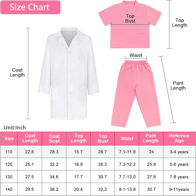 Costume de médecin pour enfants Ensemble de blouse de médecin avec stéthoscope Halloween Costume d'infirmière Dress Up