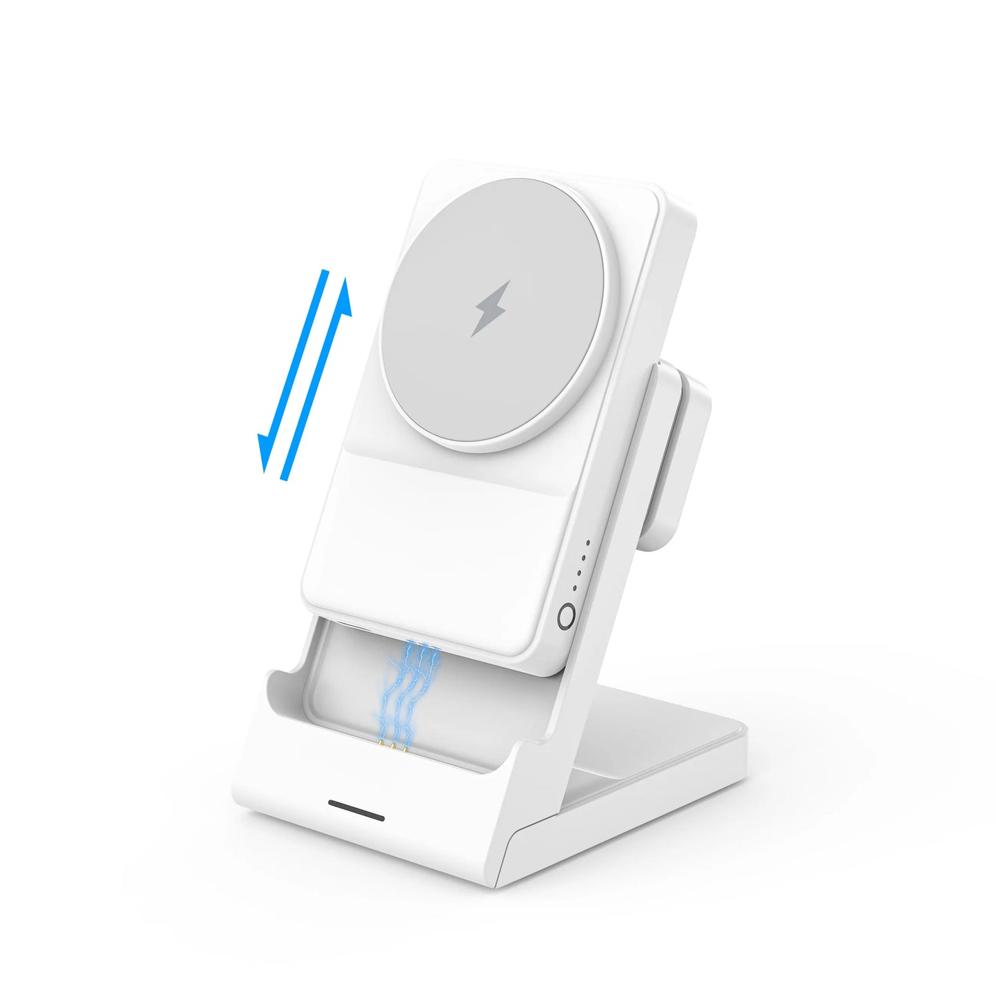 Nouveautés Produit Support de chargeur sans fil 3 en 1 avec banque d'alimentation magnétique détachable Banque d'alimentation Capacité: 5000mAh