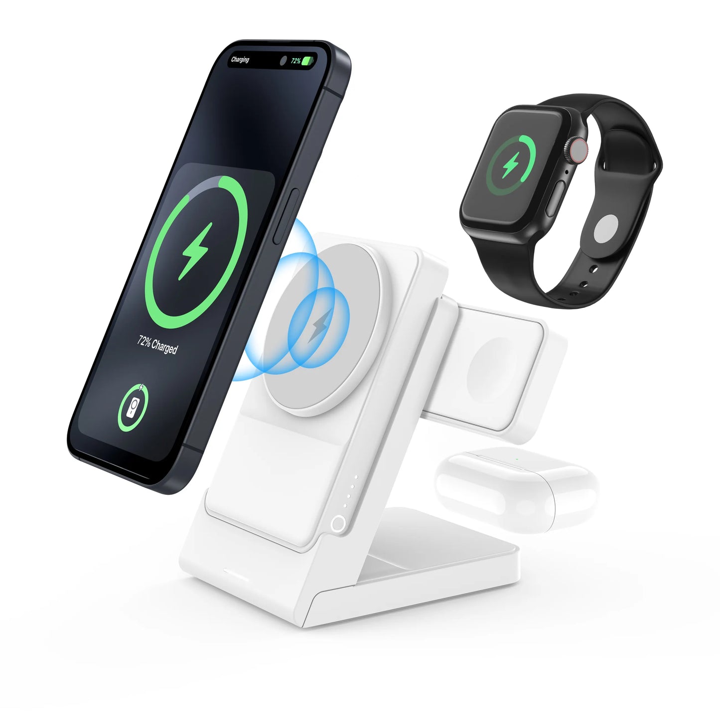 Nouveautés Produit Support de chargeur sans fil 3 en 1 avec banque d'alimentation magnétique détachable Banque d'alimentation Capacité: 5000mAh