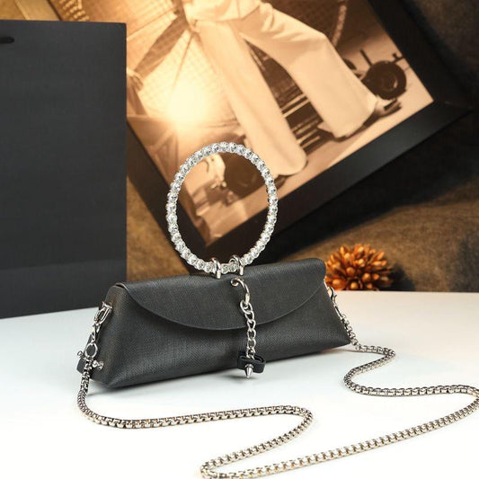 Pochette de Luxe en Cuir PU avec Strass – Édition Mariage & Sortie Noire