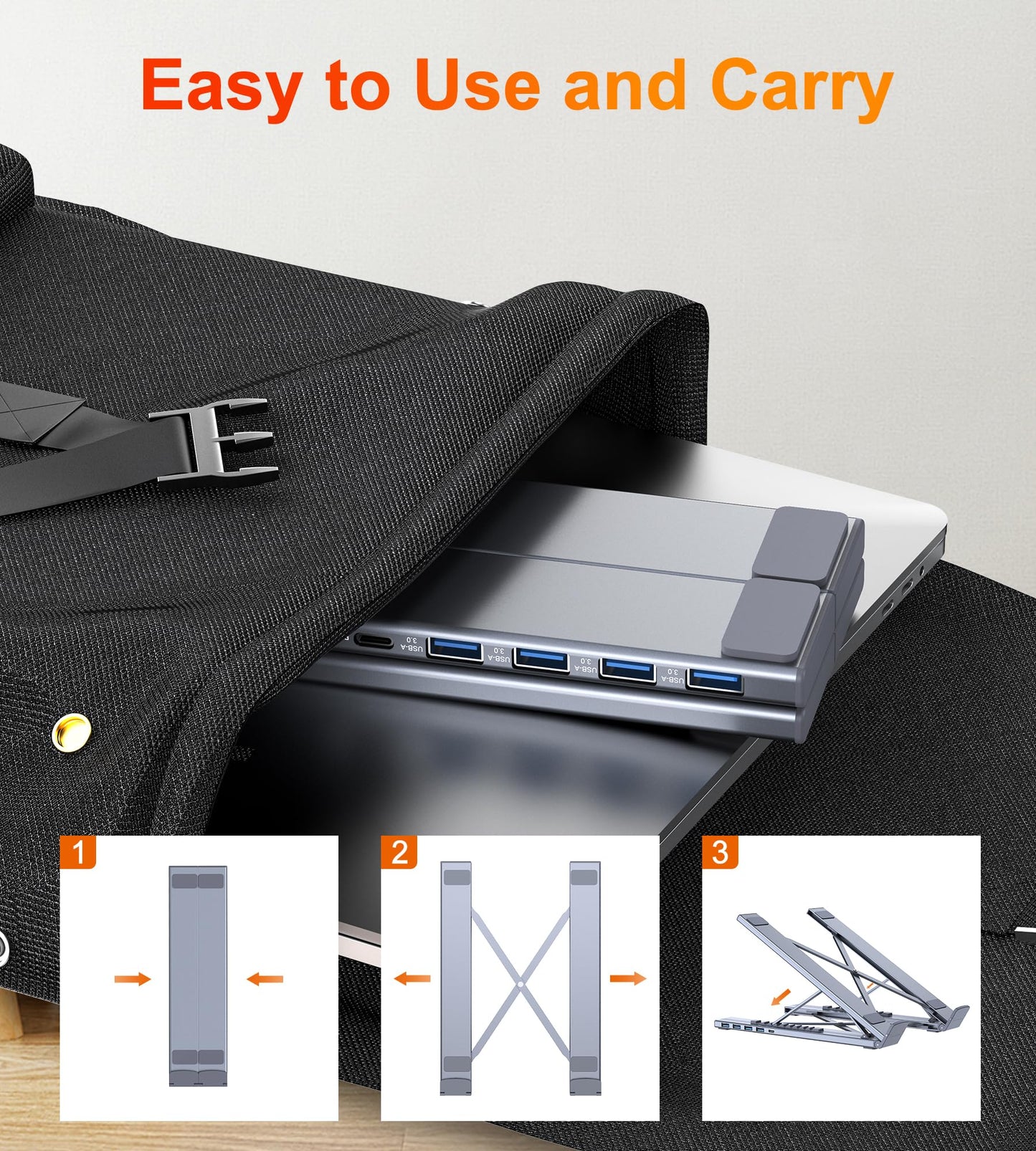 Hub USB-C 5 en 1 avec Support Réglable en Aluminium – 4 Ports USB 3.0 (5 Gbit/s) – Station d’Accueil Pliable pour Ordinateur Portable (MacBook, Dell, HP, Lenovo, etc.) – [Chargement non pris en charge]