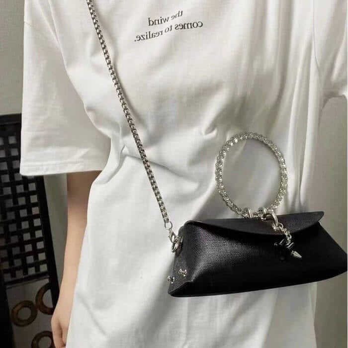Pochette de Luxe en Cuir PU avec Strass – Édition Mariage & Sortie Noire