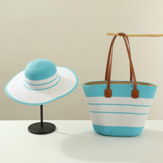 🏖️ Ensemble Été 2 Pièces : Chapeau de Paille & Sac Tissé Fourre-Tout D