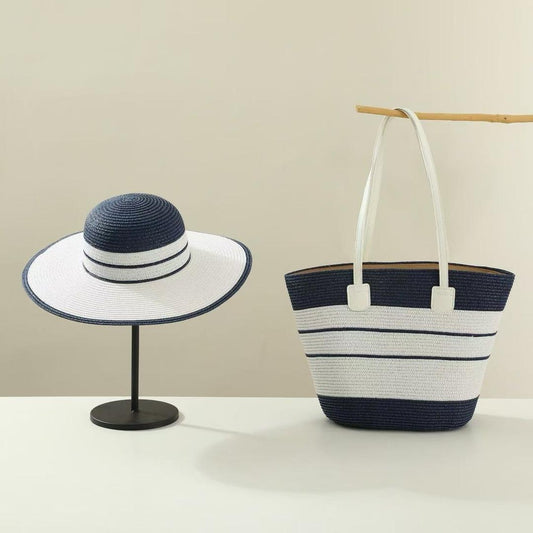 🏖️ Ensemble Été 2 Pièces : Chapeau de Paille & Sac Tissé Fourre-Tout B