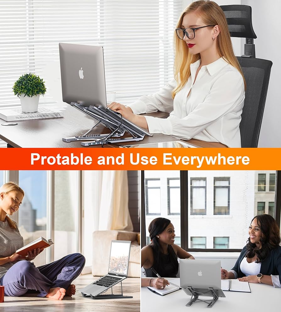 Hub USB-C 5 en 1 avec Support Réglable en Aluminium – 4 Ports USB 3.0 (5 Gbit/s) – Station d’Accueil Pliable pour Ordinateur Portable (MacBook, Dell, HP, Lenovo, etc.) – [Chargement non pris en charge]