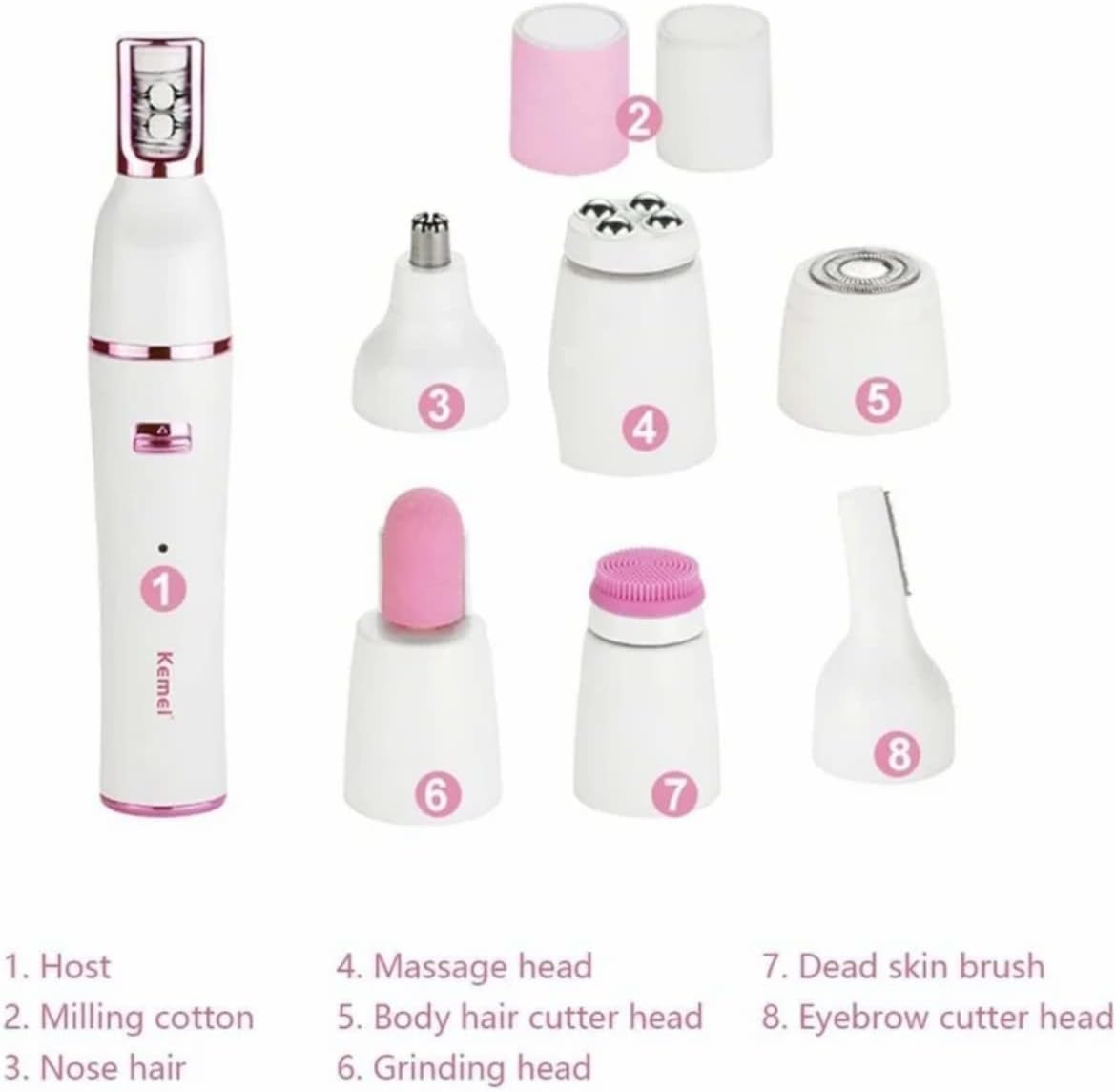 Rasoir Électrique 7 en 1 pour Femme - Épilateur, Rasoir Bikini, Coupe-Cheveux, Brosse Nettoyante, Masseur et Polisseur d'Ongles