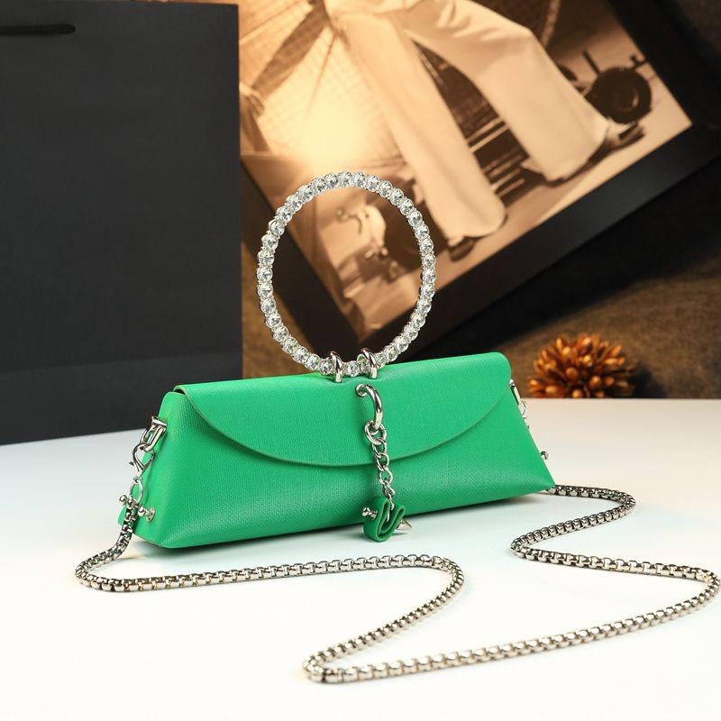 Pochette de Luxe en Cuir PU avec Strass – Édition Mariage & Sortie Verte