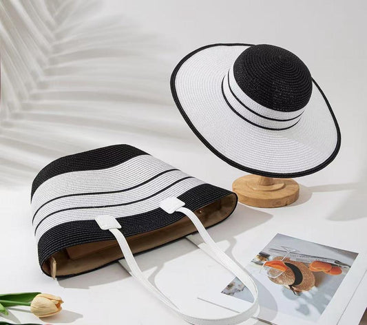 🏖️ Ensemble Été 2 Pièces : Chapeau de Paille & Sac Tissé Fourre-Tout R