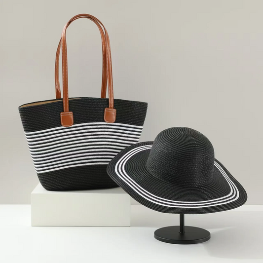 🏖️ Ensemble Été 2 Pièces : Chapeau de Paille & Sac Tissé Fourre-Tout N