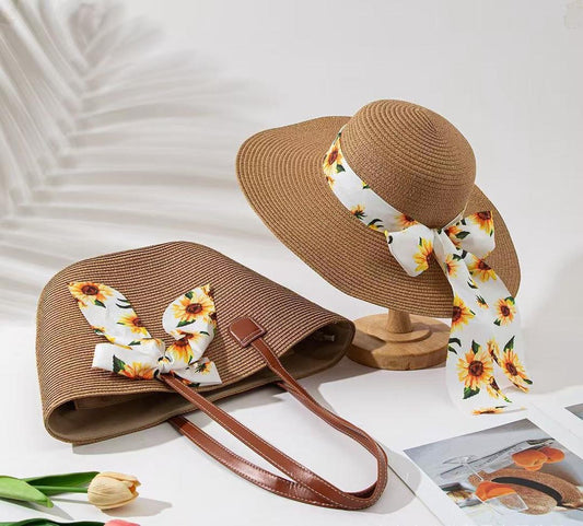 🏖️ Ensemble Été 2 Pièces : Chapeau de Paille & Sac Tissé Fourre-Tout Q