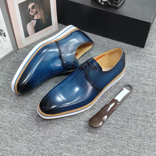 Chaussures de ville Bleu de nuit Homme 100% Cuir Véritable-  – Élégance & Confort Premiu