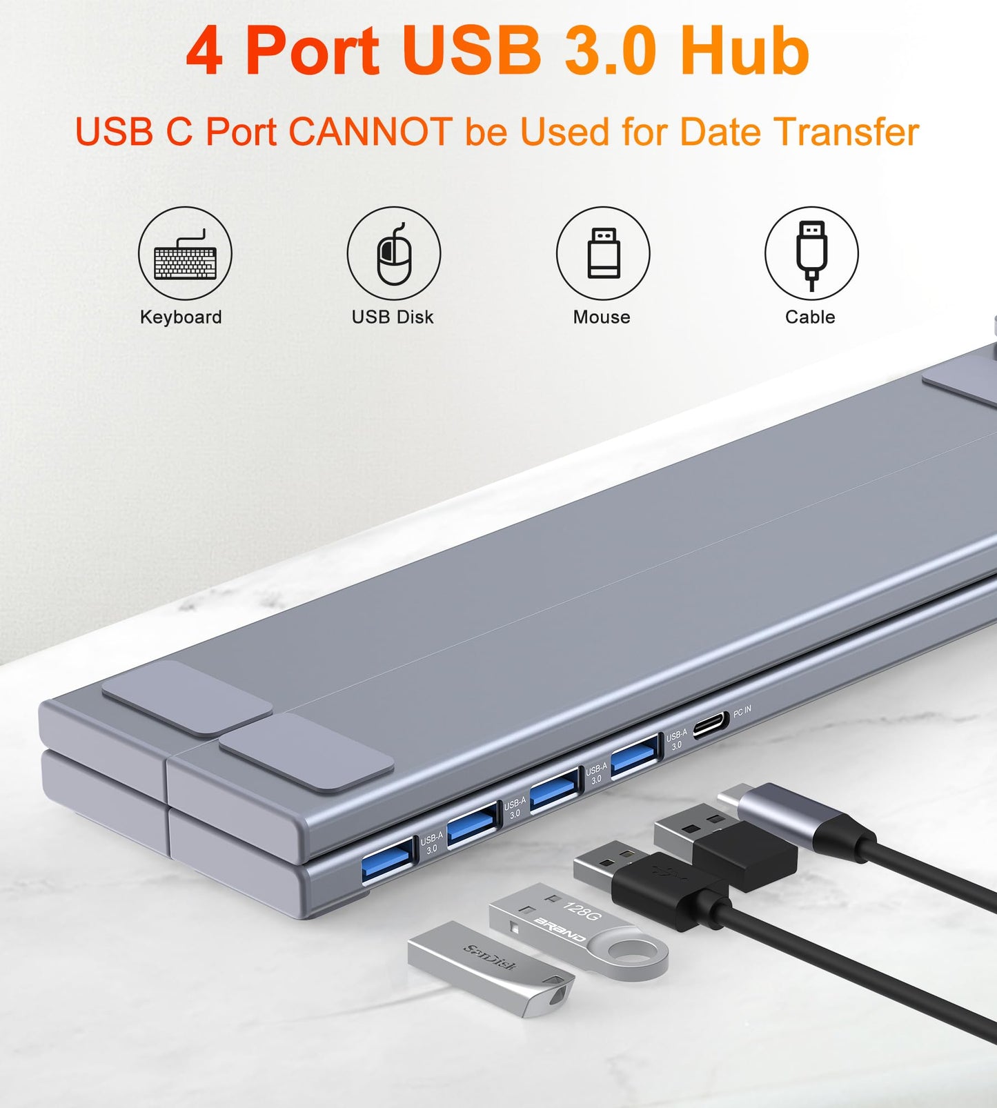 Hub USB-C 5 en 1 avec Support Réglable en Aluminium – 4 Ports USB 3.0 (5 Gbit/s) – Station d’Accueil Pliable pour Ordinateur Portable (MacBook, Dell, HP, Lenovo, etc.) – [Chargement non pris en charge]