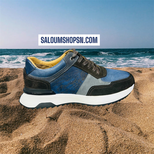 Sneakers Basket Luxe Artisan – Finition Patinée & Élégance Discrète Bleu