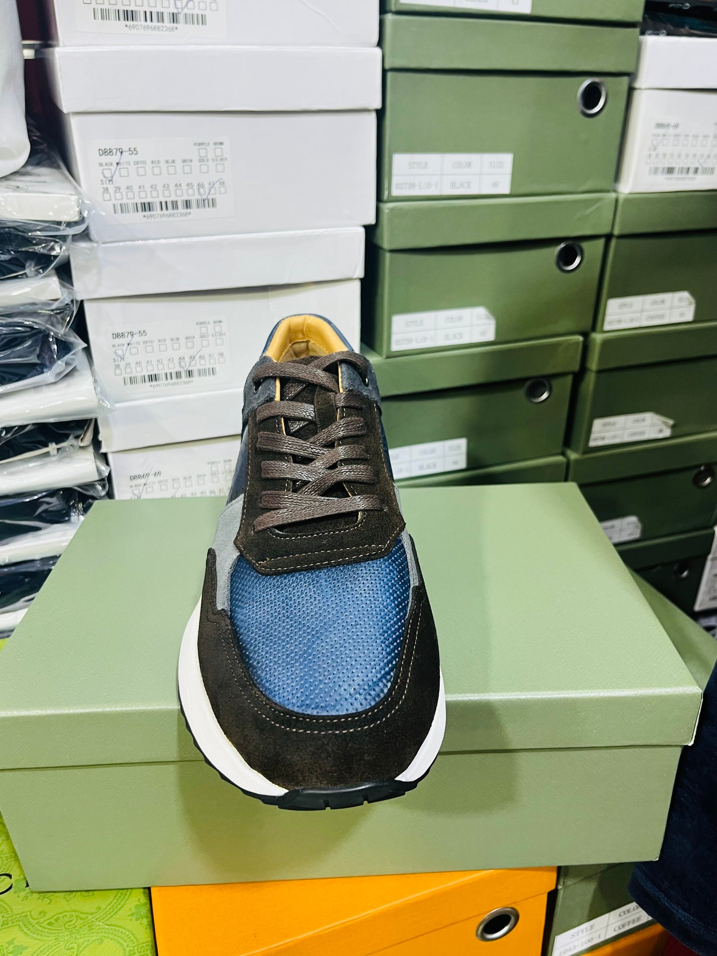 Sneakers Basket Luxe Artisan – Finition Patinée & Élégance Discrète Bleu
