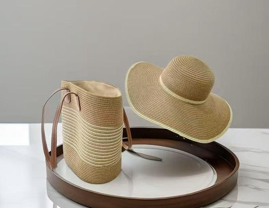 🏖️ Ensemble Été 2 Pièces : Chapeau de Paille & Sac Tissé Fourre-Tout I