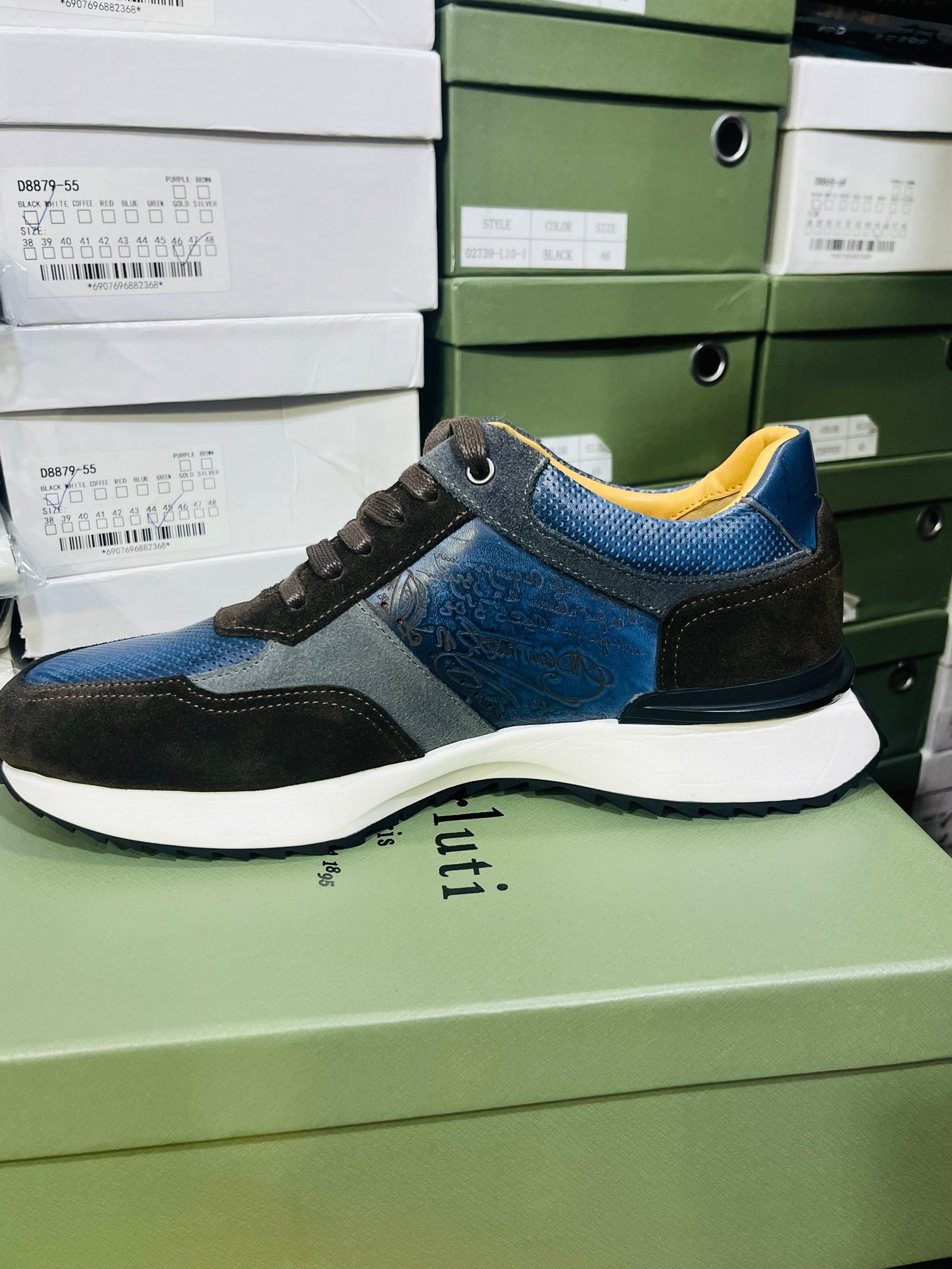 Sneakers Basket Luxe Artisan – Finition Patinée & Élégance Discrète Bleu