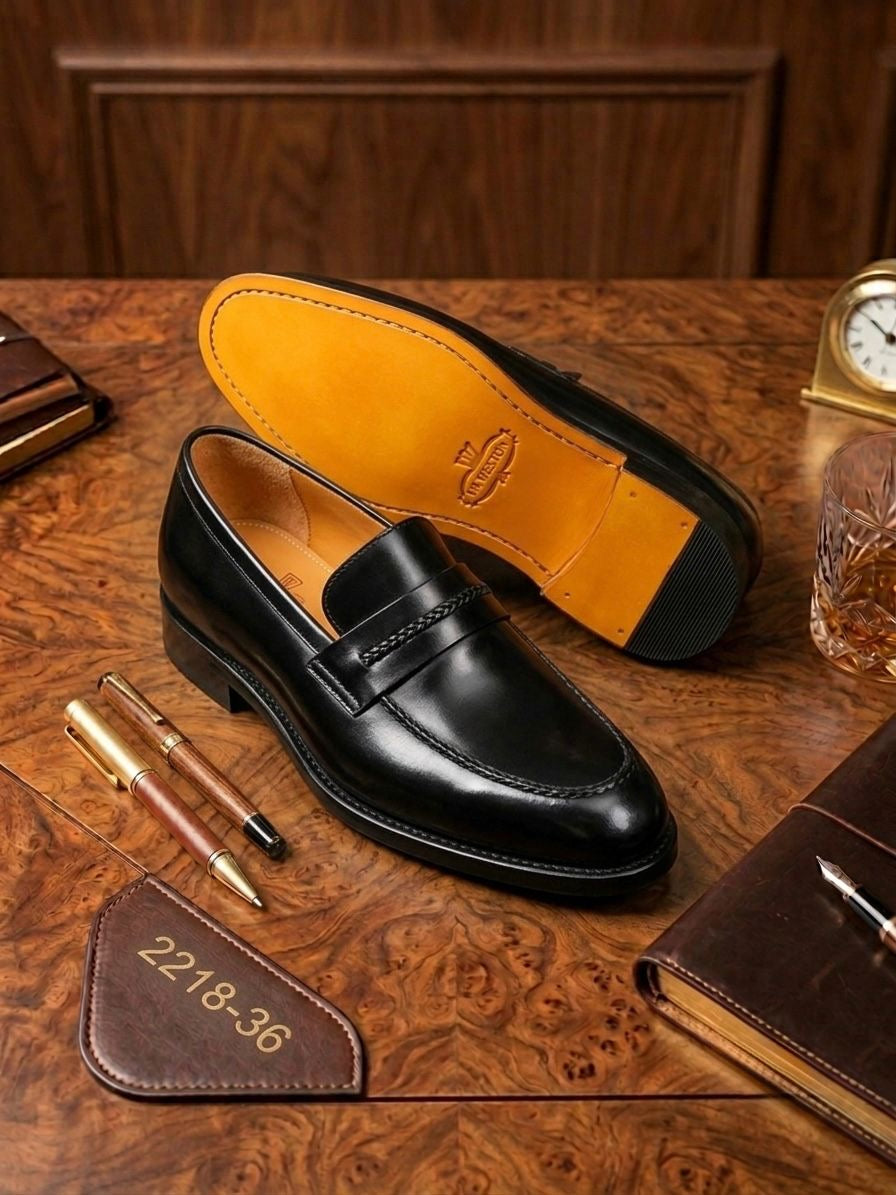 Mocassin Penny Loafer en Cuir 100% Noir Premium – L'Élégance Absolue