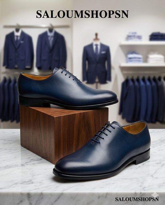 Chaussures de Ville Homme Bleu de nuit en Cuir Véritable Coupe carré – Pietro diMilano | Oxford Habillé